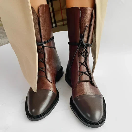 Bottes femme – Cuir véritable – Mi-mollet – Lacets réglables – Coupe ajustée