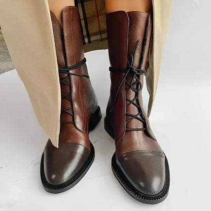 Bottes femme – Cuir véritable – Mi-mollet – Lacets réglables – Coupe ajustée