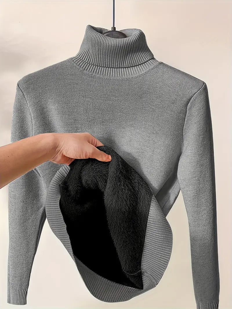 Pull femme col roulé – Maille laine fine – Coupe cintrée – Intérieur polaire doux