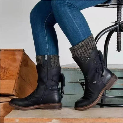 Bottines femme – Coupe ajustée – Liseré tricoté – Clous décoratifs – Laçage arrière