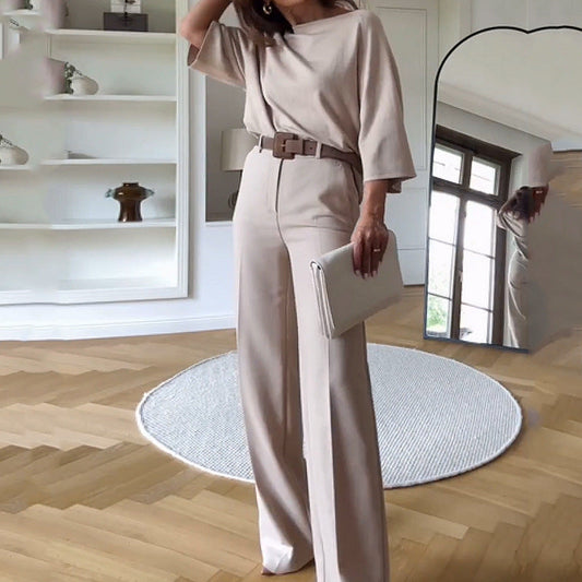 Ensemble Femme Deux Pièces – Coupe Ample – Haut Manches Larges – Pantalon Taille Haute