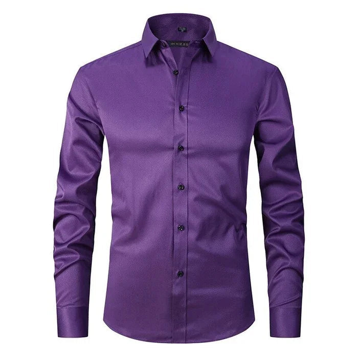 Chemise homme – Coupe slim – Tissu extensible – Sans repassage – Col boutonné