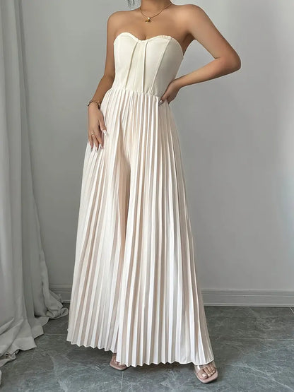 Robe Longue Femme - Sans Bretelles - Corset Structuré - Plissée Élégante