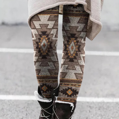 Legging Femme – Coupe Ajustée – Maille Respirante – Motif Géométrique – Longueur Intégrale