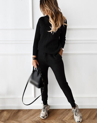Ensemble de jogging femme – Coupe décontractée – Maille côtelée – Taille élastique