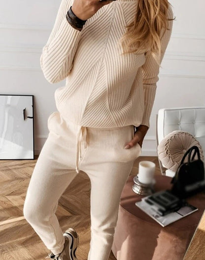 Ensemble de jogging femme – Coupe décontractée – Maille côtelée – Taille élastique