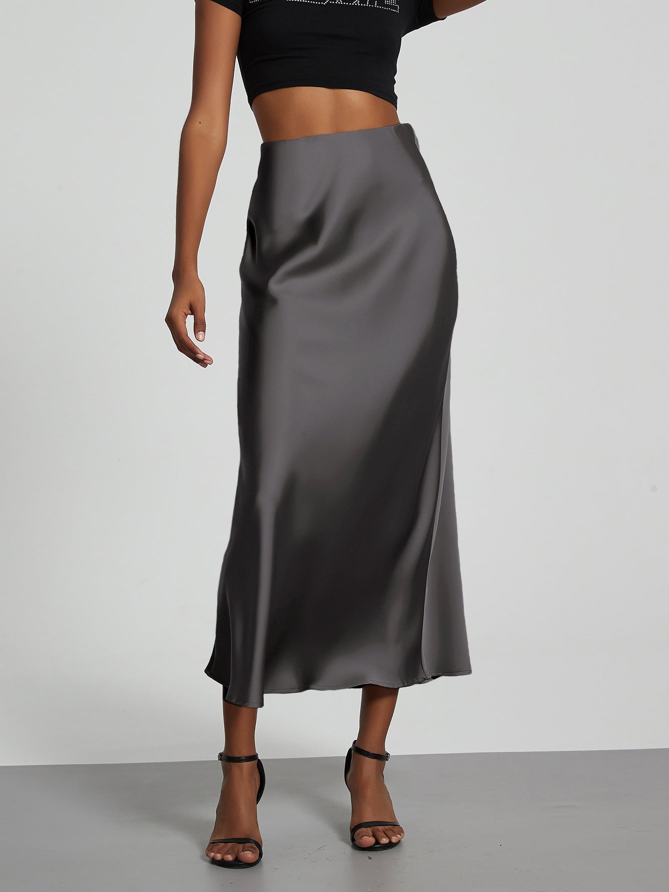Jupe Midi Femme - Satin Fluide - Coupe Évasée Élégante