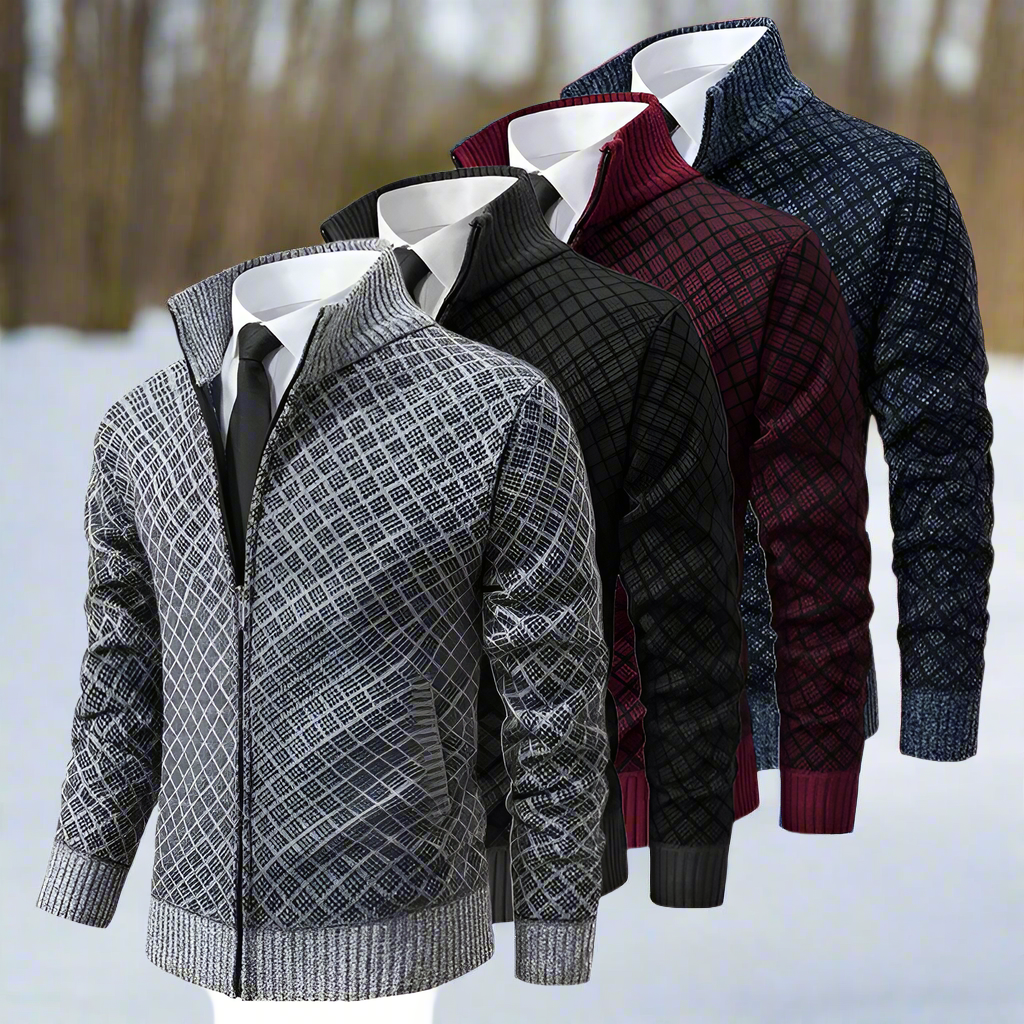 Cardigan en tricot jacquard chic, polyvalent et doux pour homme