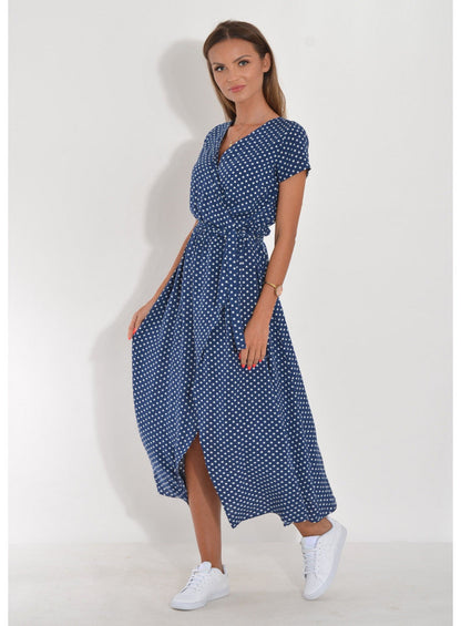 Robe midi portefeuille femme – Tissu léger respirant – Manches courtes – Ceinture nouée