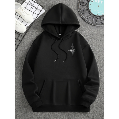 Sweat à capuche homme – Coupe régulière – Coton doux – Imprimé boussole – Poche kangourou