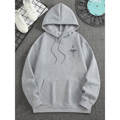 Sweat à capuche homme – Coupe régulière – Coton doux – Imprimé boussole – Poche kangourou