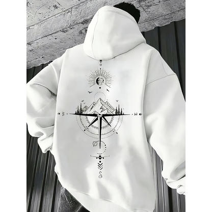 Sweat à capuche homme – Coupe régulière – Coton doux – Imprimé boussole – Poche kangourou