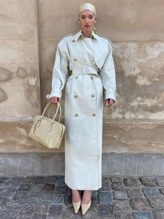 Manteau trench femme – Coupe droite – Double boutonnage – Ceinture taille – Longueur maxi