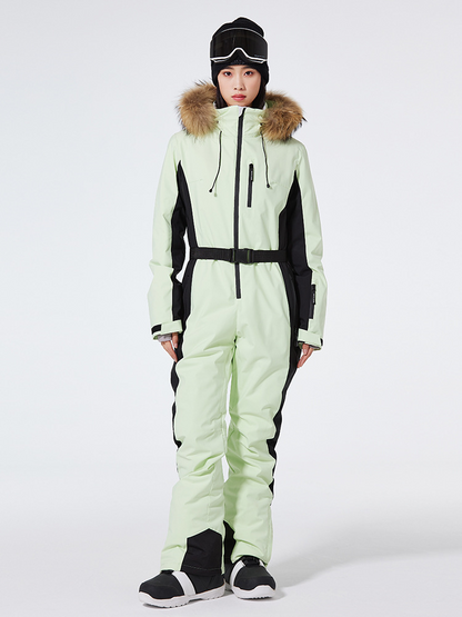 Combinaison de ski femme – Coupe slim – Imperméable et coupe-vent – Capuche fausse fourrure