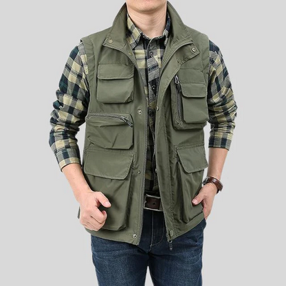 Gilet sans manches cargo homme – Coupe régulière – Poches utilitaires – Col montant