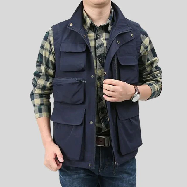 Gilet sans manches cargo homme – Coupe régulière – Poches utilitaires – Col montant