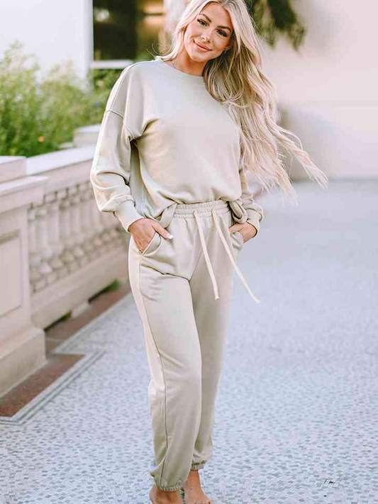 Ensemble de détente femme – Coupe décontractée – Coton doux – Taille élastique – Poignets côtelés