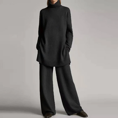 Ensemble loungewear femme – Maille douce – Haut oversize col roulé – Pantalon large
