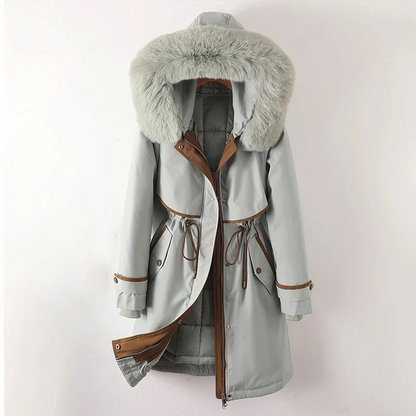 Femme Parka - Tissu Tissé - Coupe Décontractée - Longueur Mi-Cuisse - Capuche Fourrure