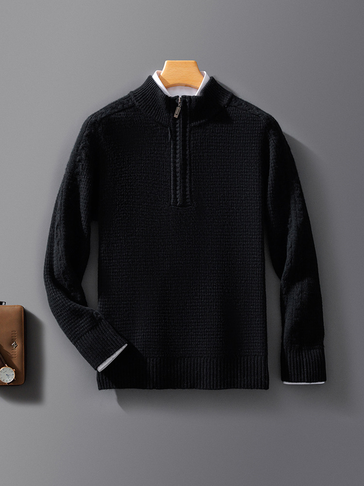 Pull homme – Coupe décontractée – Col zippé montant – Laine – Manches longues