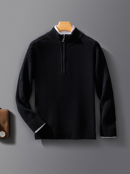 Pull homme – Coupe décontractée – Col zippé montant – Laine – Manches longues