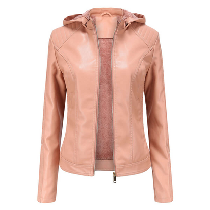Veste femme – Similicuir – Coupe ajustée – Capuche amovible – Doublure chaude