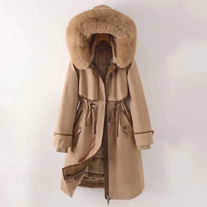 Femme Parka - Tissu Tissé - Coupe Décontractée - Longueur Mi-Cuisse - Capuche Fourrure