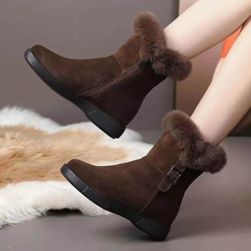 Bottes neige femme – mi-mollet – doublure fourrure – zip latéral – semelle antidérapante