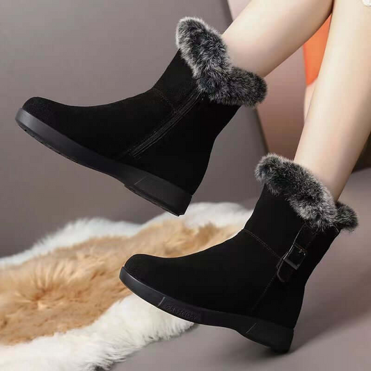 Bottes neige femme – mi-mollet – doublure fourrure – zip latéral – semelle antidérapante