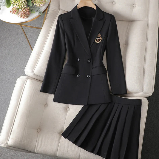 Femme Ensemble Deux Pièces - Tissu Tissé Structuré - Coupe Slim - Col Revers Crantés