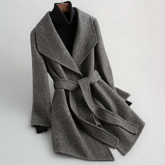 Veste femme – Coupe cintrée – Style croisé – Ceinture à la taille – Longueur mi-cuisse