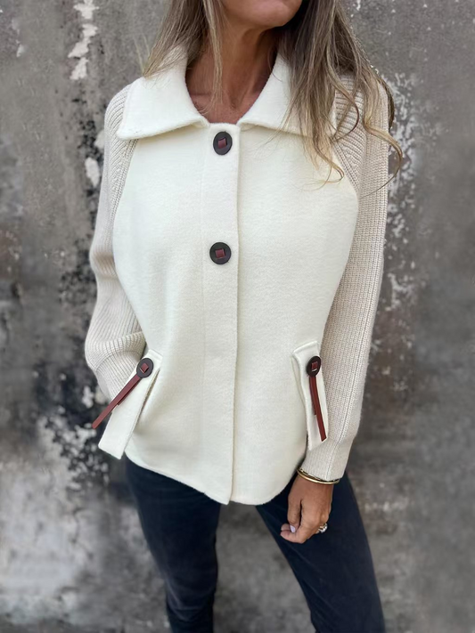 Veste femme – Coupe décontractée – Manches en maille texturée – Col à revers – Boutonnage frontal