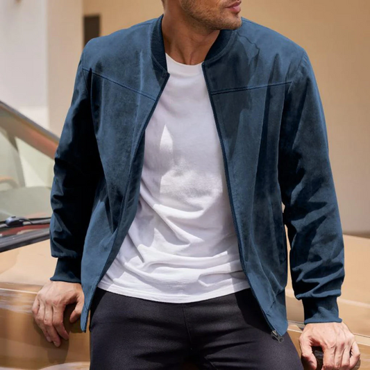 Veste homme – Coupe classique – Effet suédine doux – Sans col – Fermeture zippée