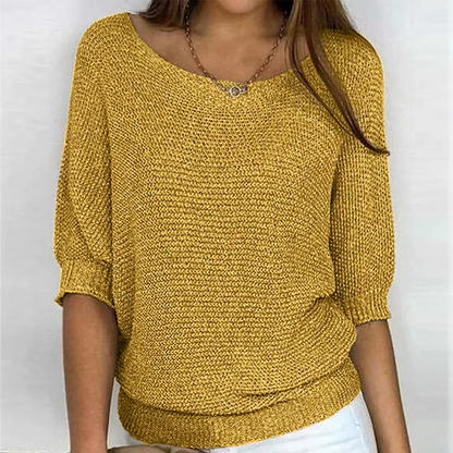 Top Femme – Coupe Décontractée – Tricot Texturé – Manches Bouffantes – Finitions Côtelées