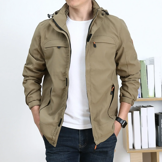 Veste homme – Coupe droite – Coton – Capuche avec cordon – Fermeture zippée – Multipoche