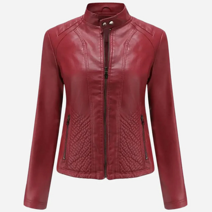 Veste femme – Coupe slim – Effet cuir – Panneaux matelassés – Fermeture zippée