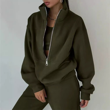 Ensemble de survêtement femme – Coupe décontractée – Col zippé – Taille élastique