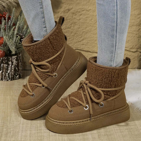 Bottes neige femme – Mi-mollet – Imperméables – Laçage – Doublure fourrure