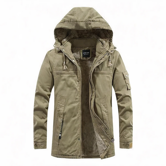 Homme Veste - Coton Mélangé - Col Montant à Capuche - Manches Longues