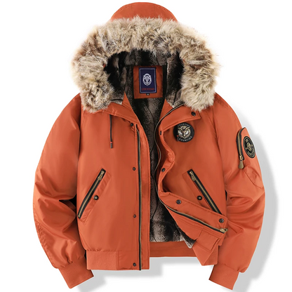 Blouson bomber homme – Capuche amovible imitation fourrure – Doublure matelassée – Coupe casual