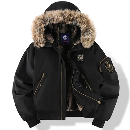 Blouson bomber homme – Capuche amovible imitation fourrure – Doublure matelassée – Coupe casual