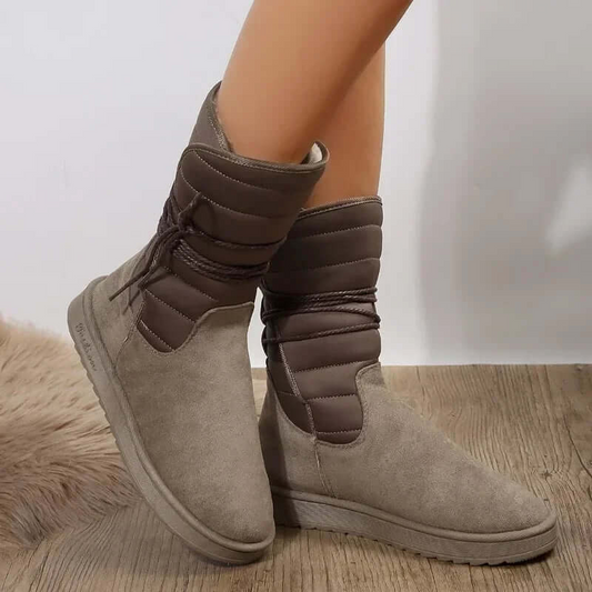 Bottes femme mi-mollet – effet suédé – doublure chaude – tige matelassée – semelle crantée