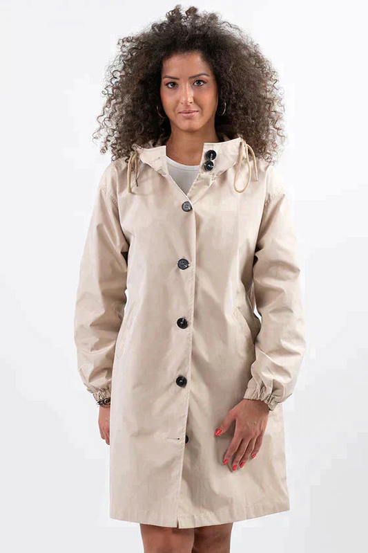 Veste imperméable femme – Coupe droite – Longueur genou – Capuche ajustable