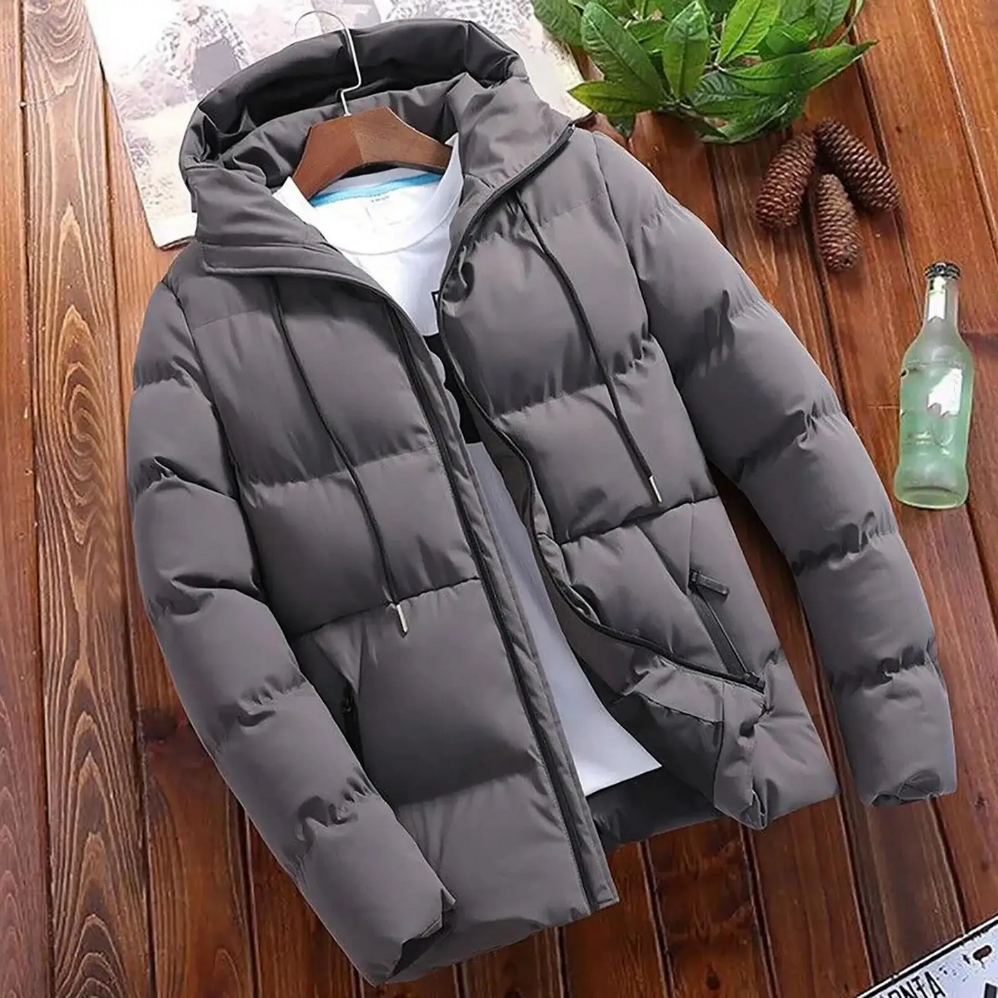 Veste parka homme – coupe régulière – matelassée imperméable – capuche zippée