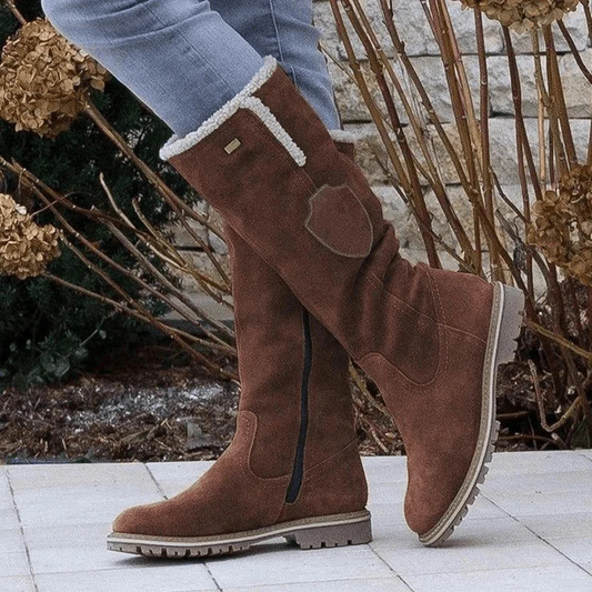 Bottes femme hauteur genou – effet daim – doublure chaude – semelle crantée