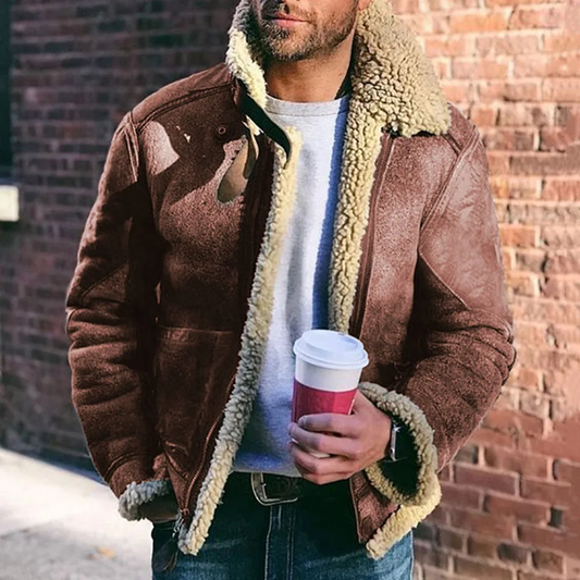 Veste homme – Similicuir structuré – Doublure fourrure – Longueur hanches – Style décontracté
