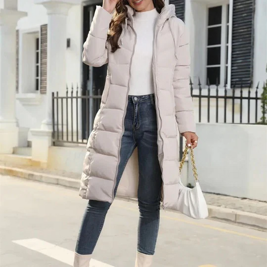 Manteau long femme – Duvet chaud – Capuche – Coupe droite – Matelassé confort
