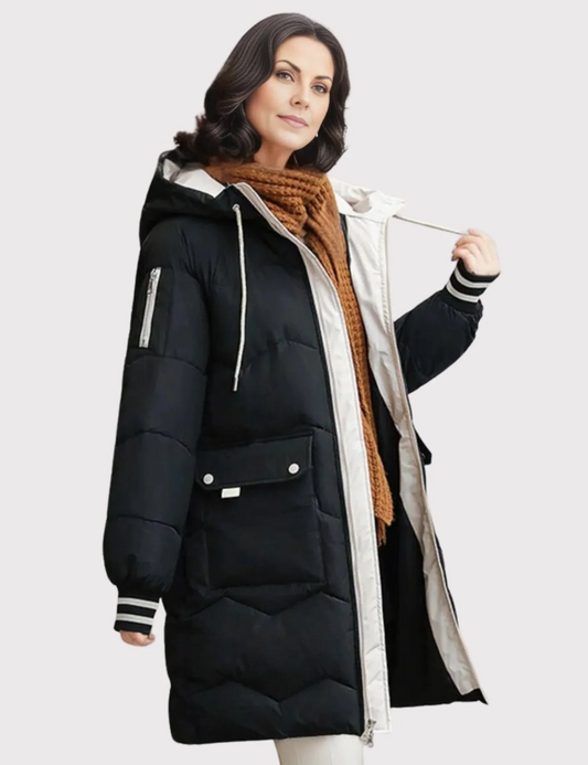 Veste matelassée femme – Coupe cintrée – Capuche isolante – Longueur genou