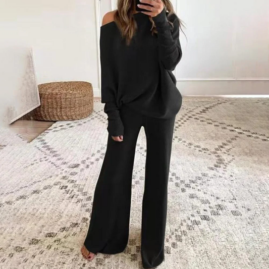 Ensemble Femme Loungewear – Coupe Oversize – Top Épaule Dénudée – Pantalon Large