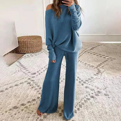 Ensemble Femme Loungewear – Coupe Oversize – Top Épaule Dénudée – Pantalon Large